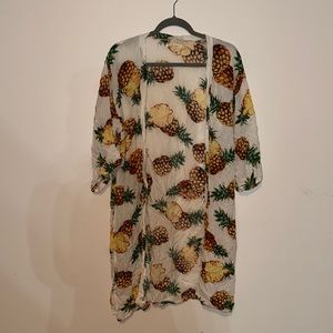 Pineapple Print Beach Cover Up Kimono One Size